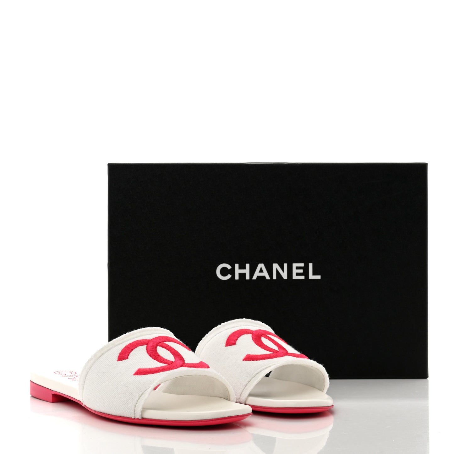 Jersey Knit CC Mules 39 White Fuchsia