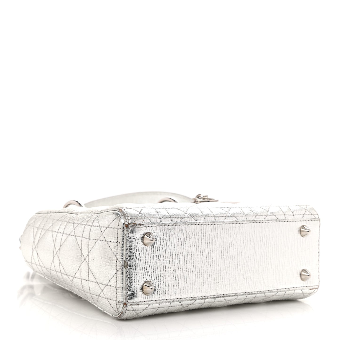 Metallic Grained Calfskin Cannage Small Lucky Badges My Lady Dior Silver