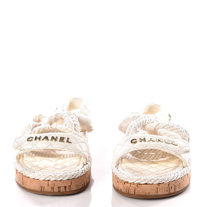 Chanel Cord Lambskin Quilted Logo Sandals 38 White 3 of 11