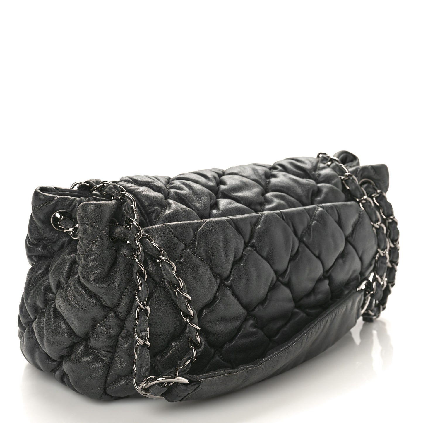 Calfskin Bubble Quilt Accordion Flap Grey
