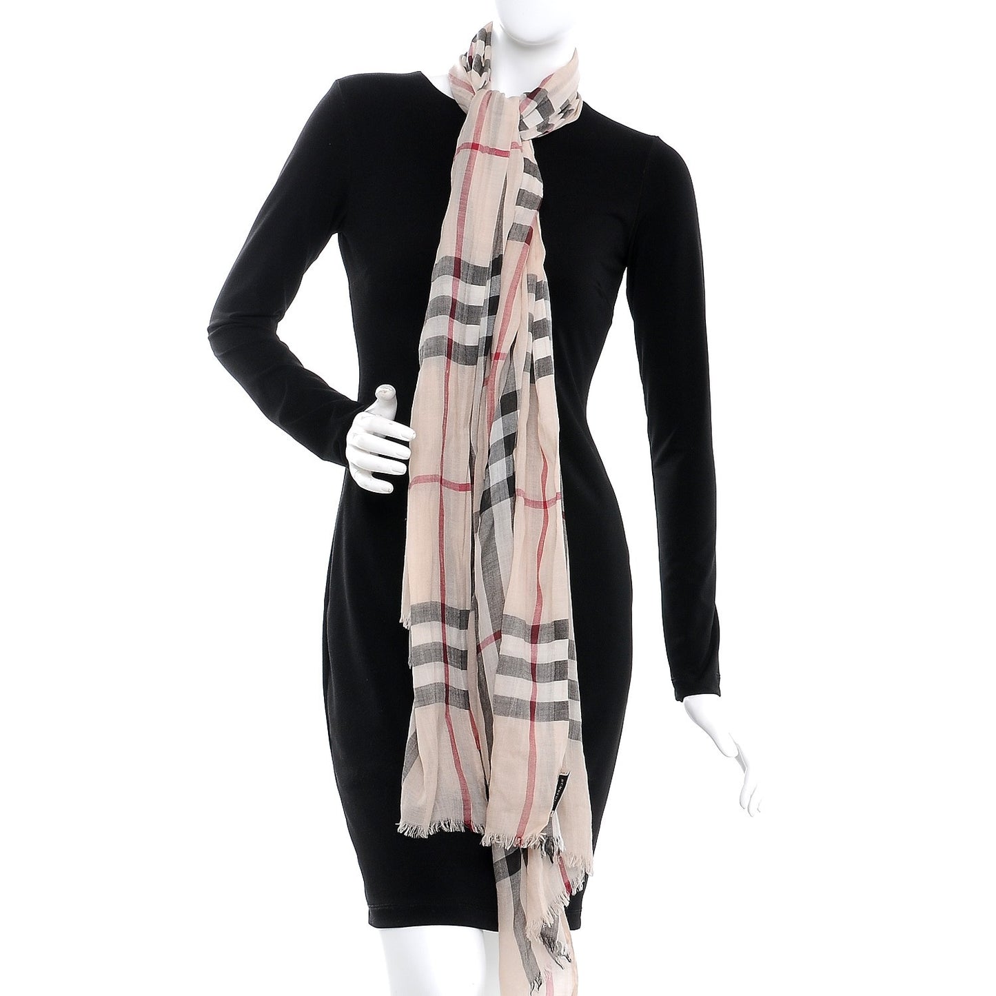 Wool Silk Gauze Giant Check Scarf Trench