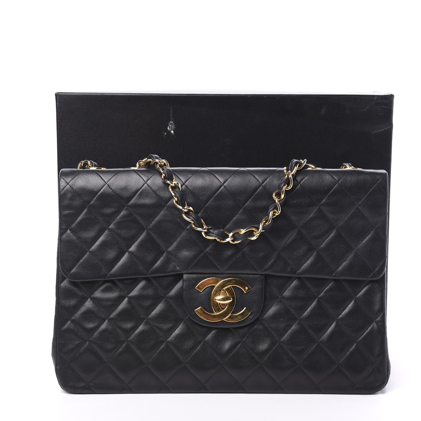 Lambskin Quilted XL Jumbo Single Flap Black