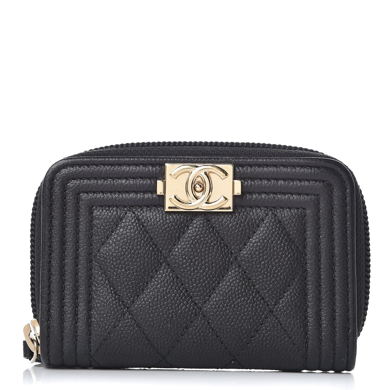 Chanel Caviar Quilted Boy Zip Around Coin Purse Wallet Black 1 of 7