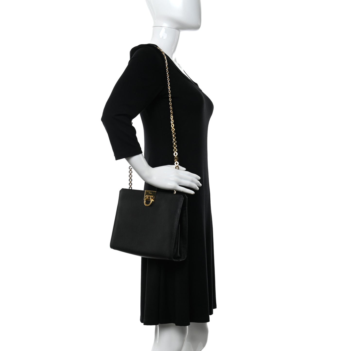 Printed Calfskin Gancini Trifolio Chain Bag Black