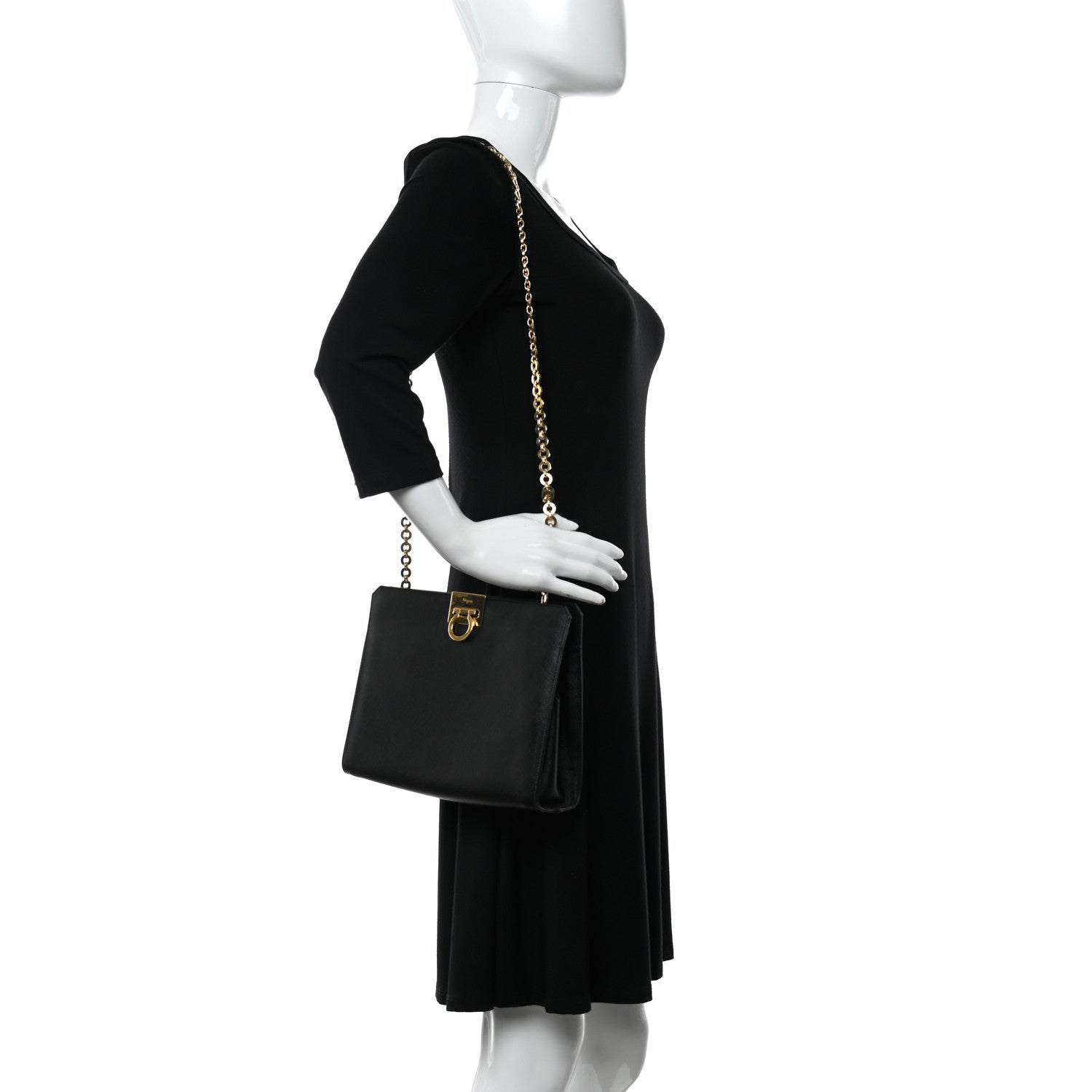 Salvatore Ferragamo Printed Calfskin Gancini Trifolio Chain Bag Black 2 of 9