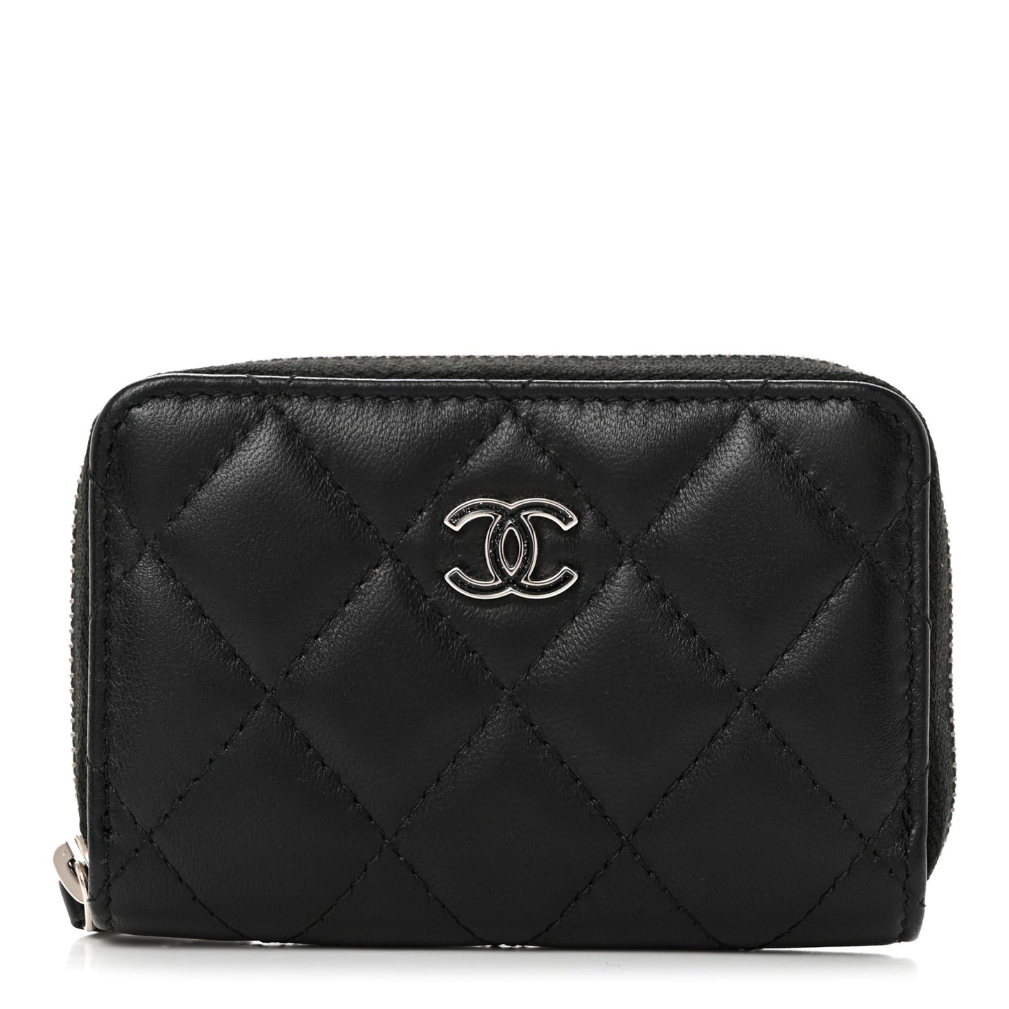Lambskin Quilted Zip Coin Purse Black