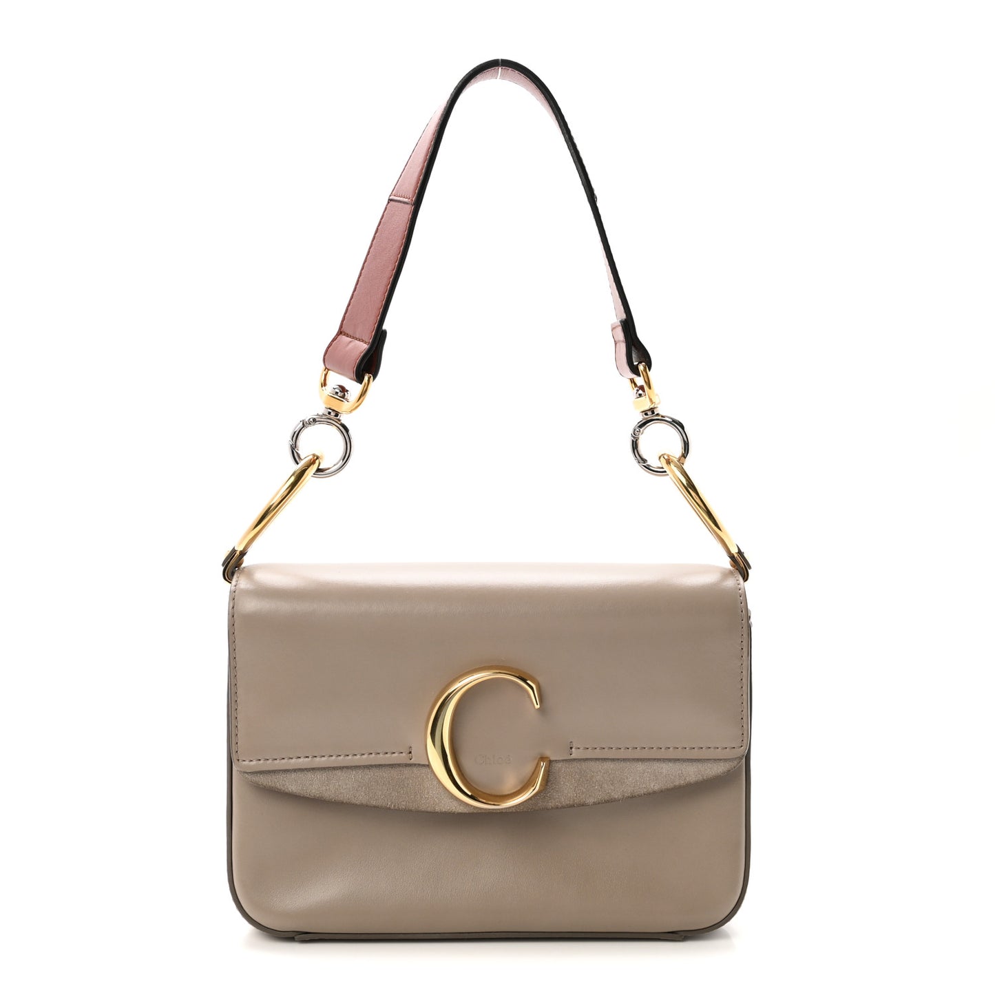 Shiny Calfskin Suede Small C Double Carry Bag Motty Grey