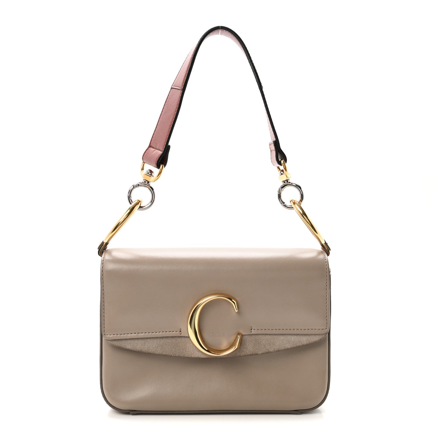 Chloe Shiny Calfskin Suede Small C Double Carry Bag Motty Grey 1 of 9