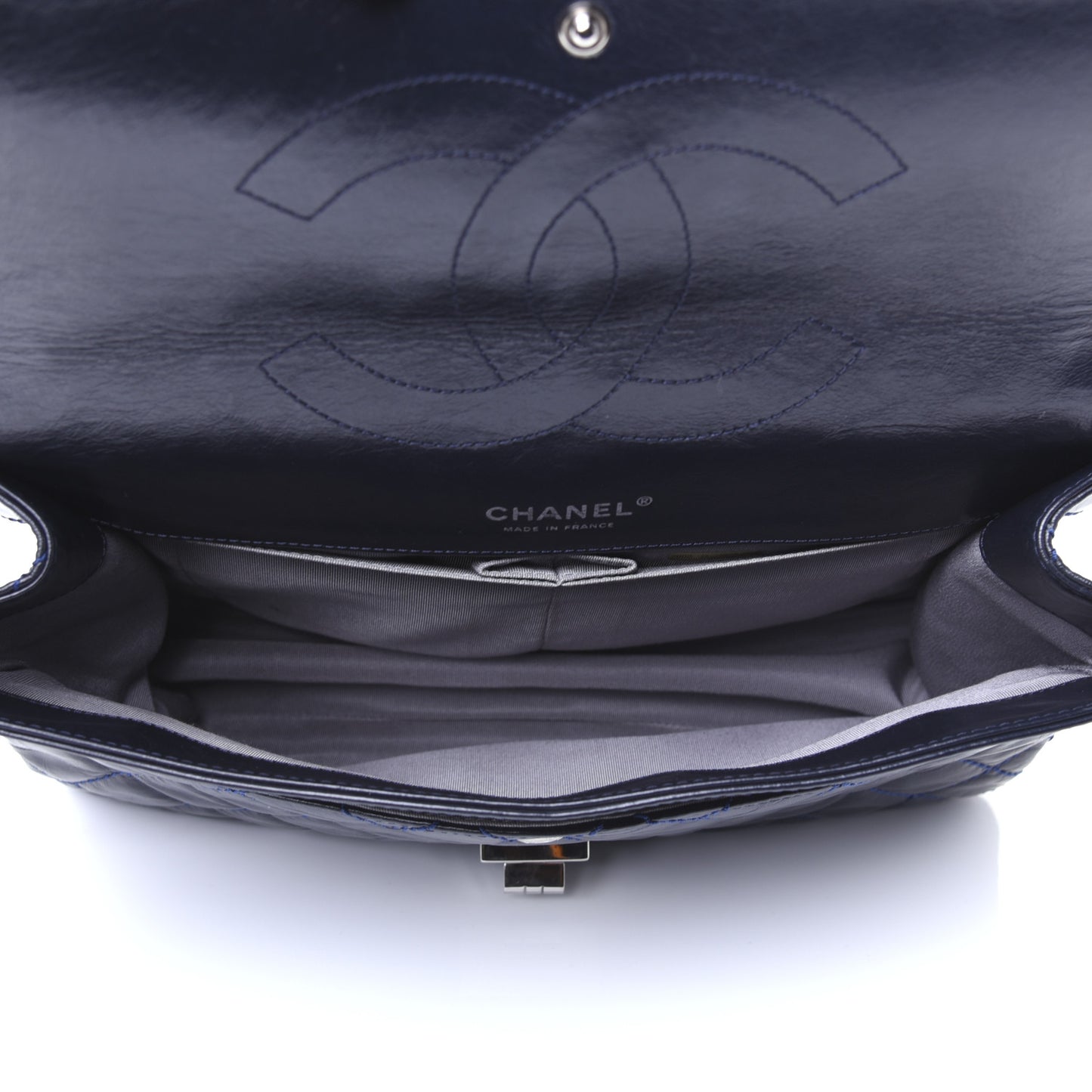 Glazed Calfskin Quilted Surpique 2.55 Reissue Flap Navy