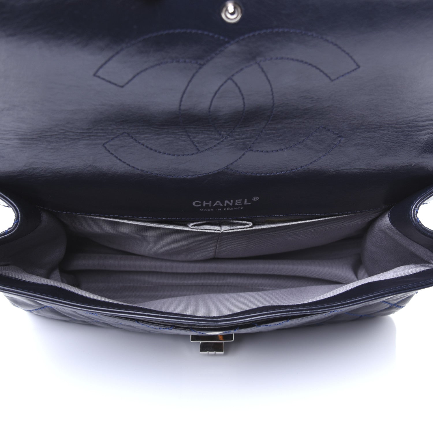 Chanel Glazed Calfskin Quilted Surpique 2.55 Reissue Flap Navy 5 of 18