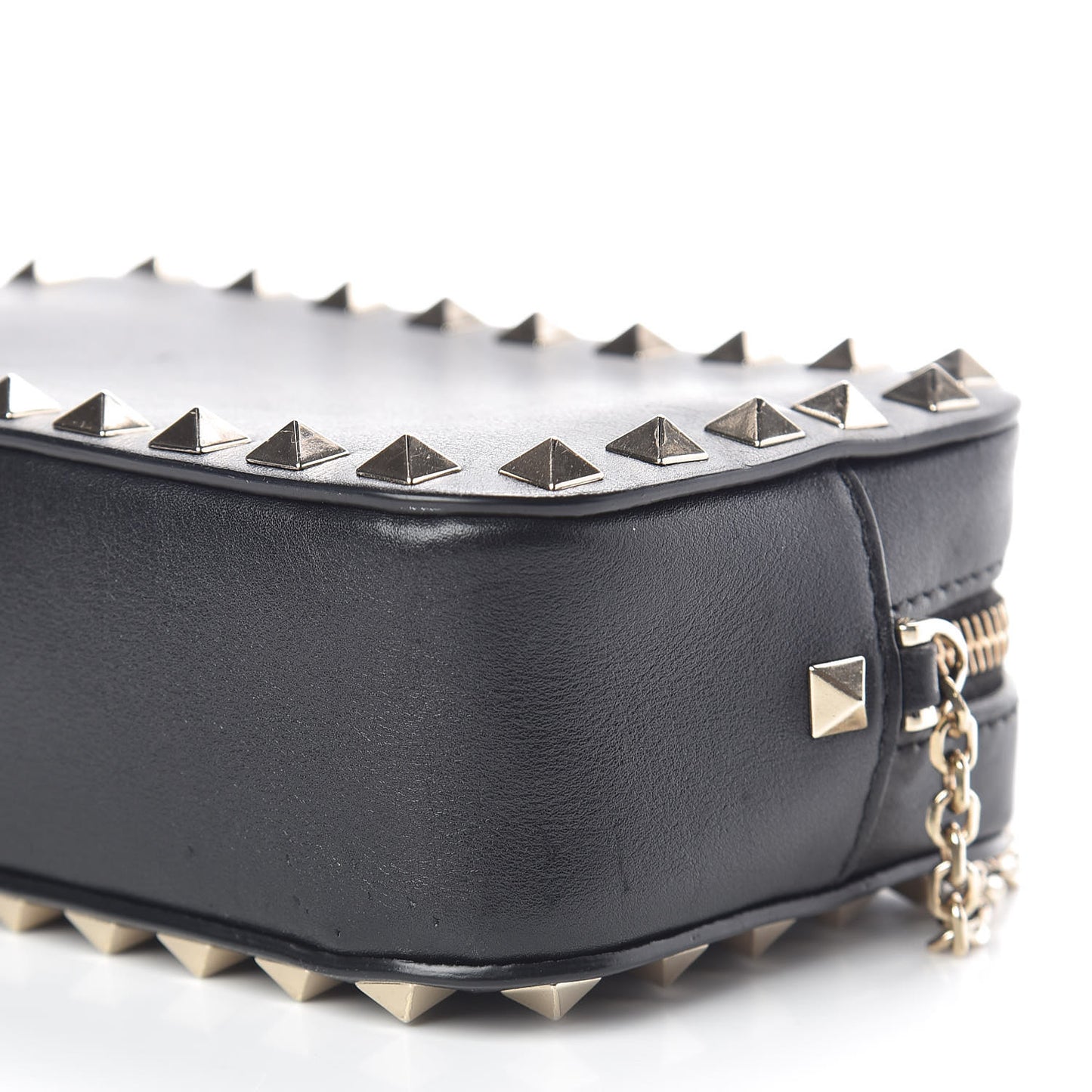 Calfskin Small Rockstud Chain Camera Crossbody Bag Black