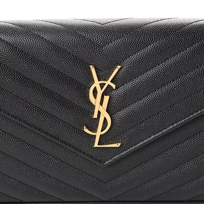 Saint Laurent Grain De Poudre Matelasse Chevron Monogram Chain Wallet Black 8 of 9