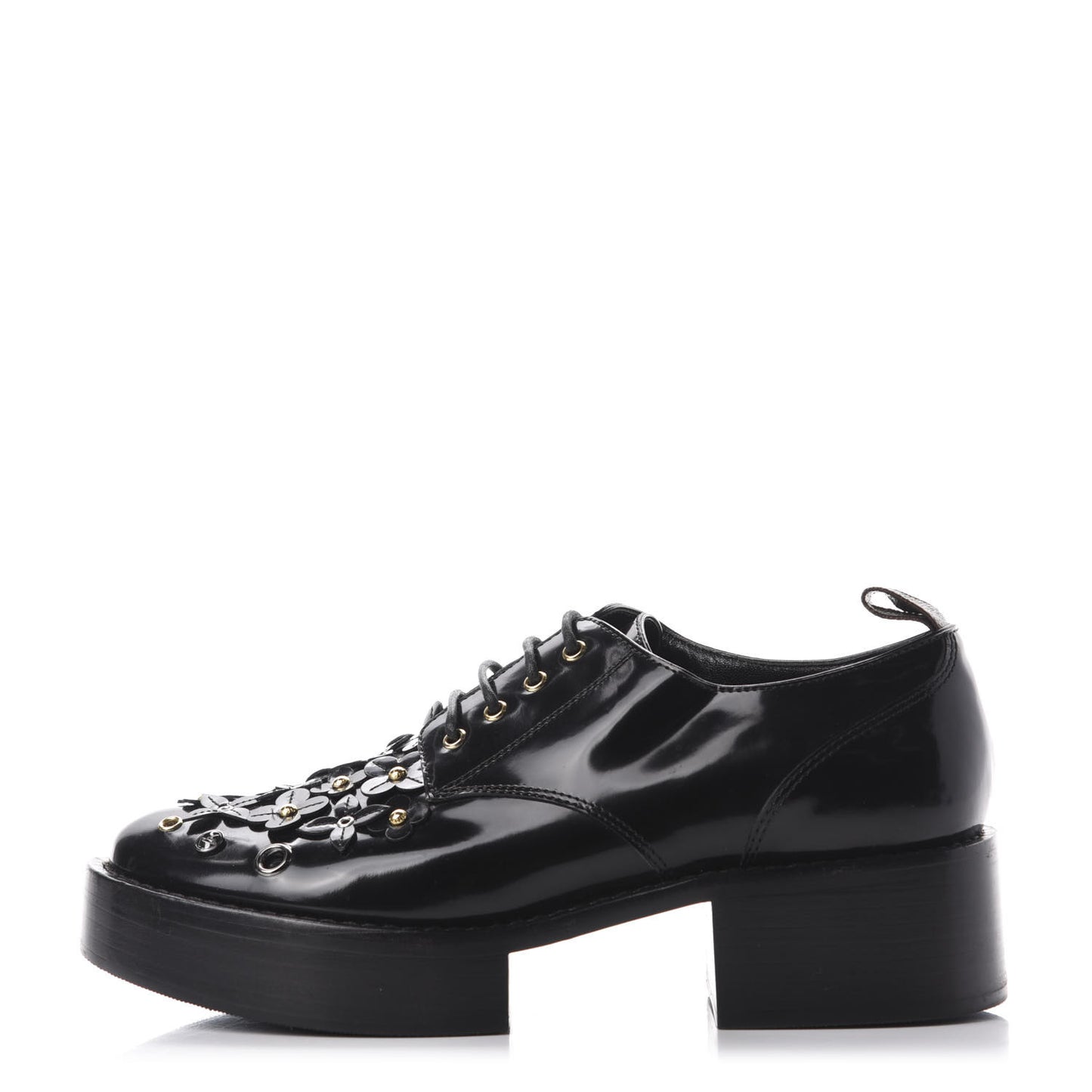 Patent Calfskin Blooms Flat Derby Platform Shoes 39 Black