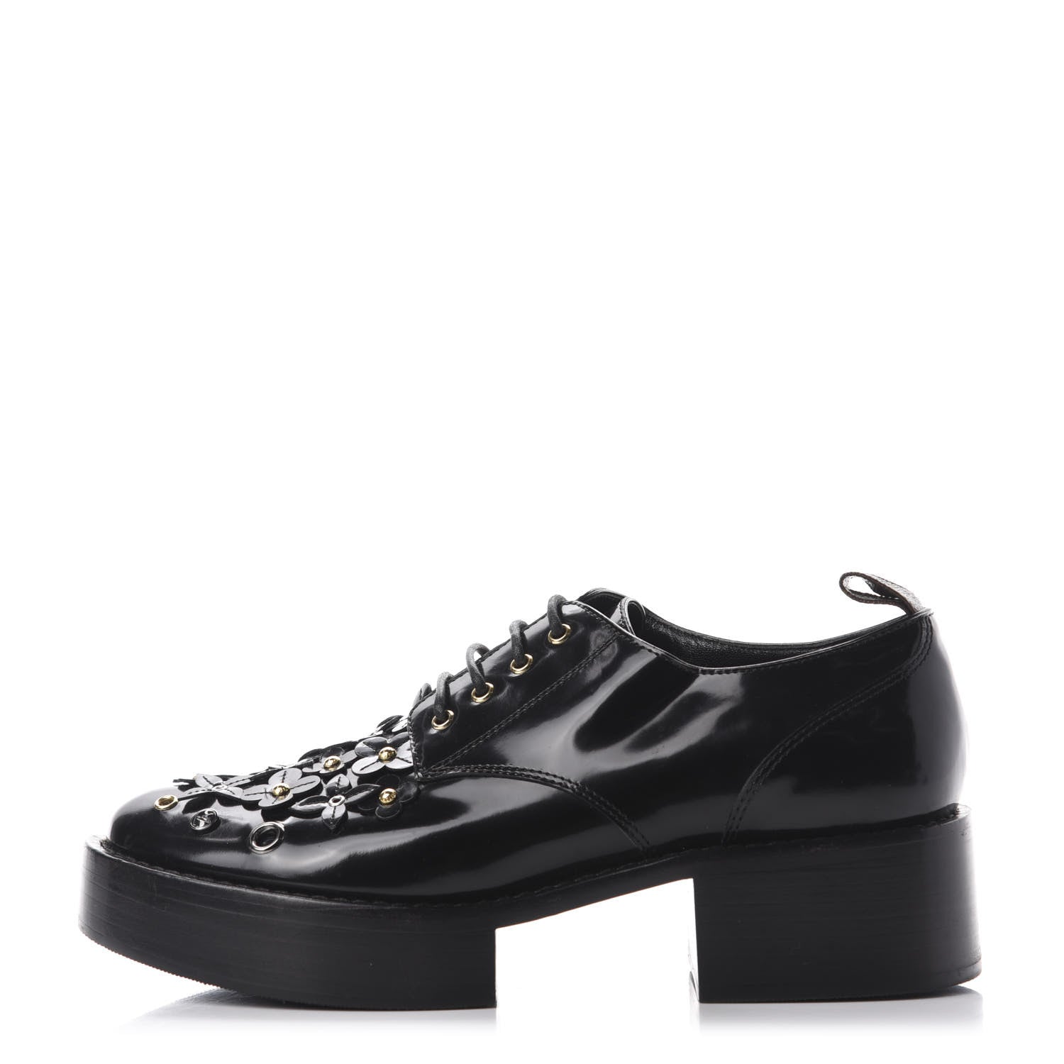 Louis Vuitton Patent Calfskin Blooms Flat Derby Platform Shoes 39 Black 1 of 9