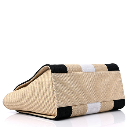Chanel Straw Raffia Calfskin Striped Medium Deauville Tote Black Beige Ivory 4 of 10