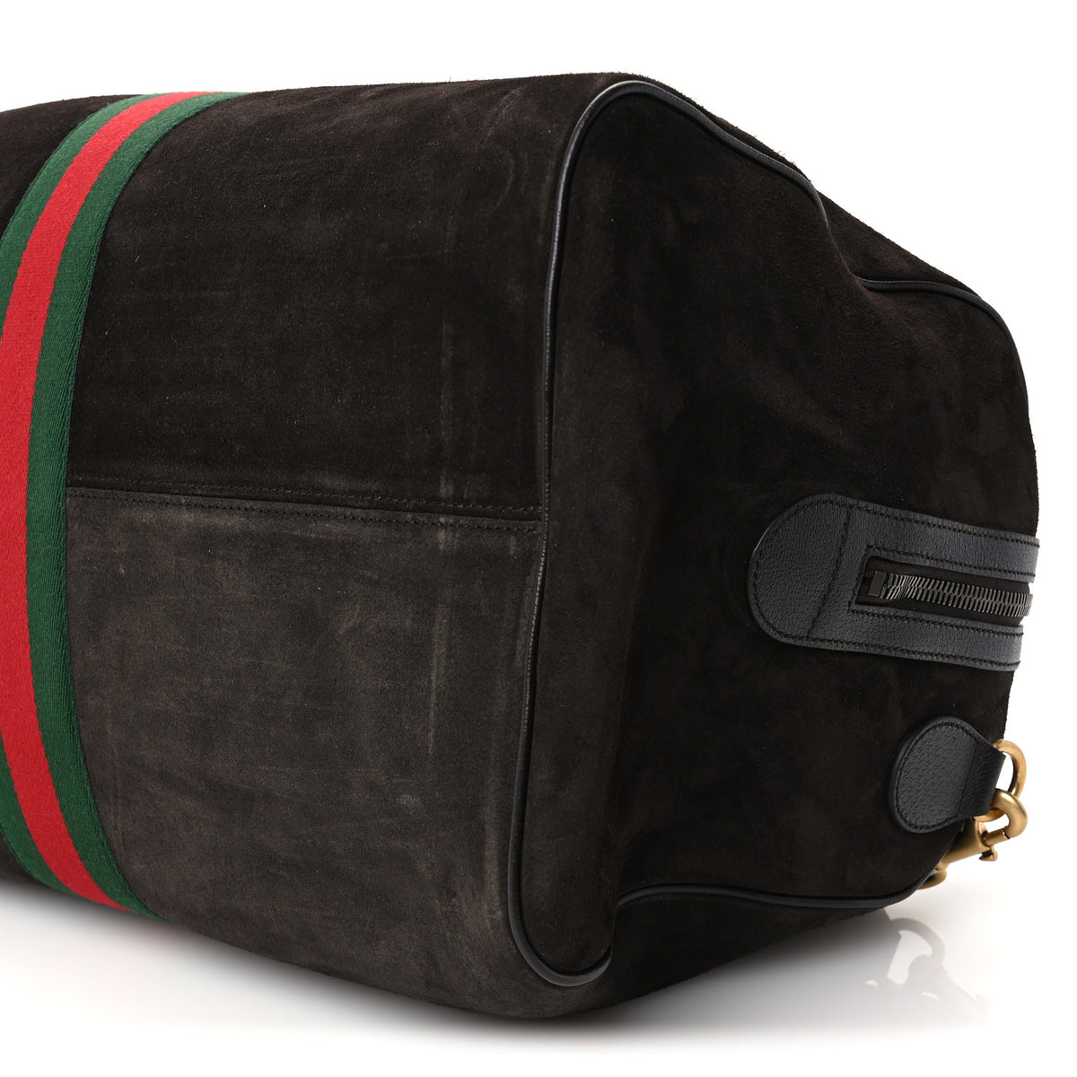 Suede Calfskin Web Medium Savoy Duffle Bag  Dark Brown