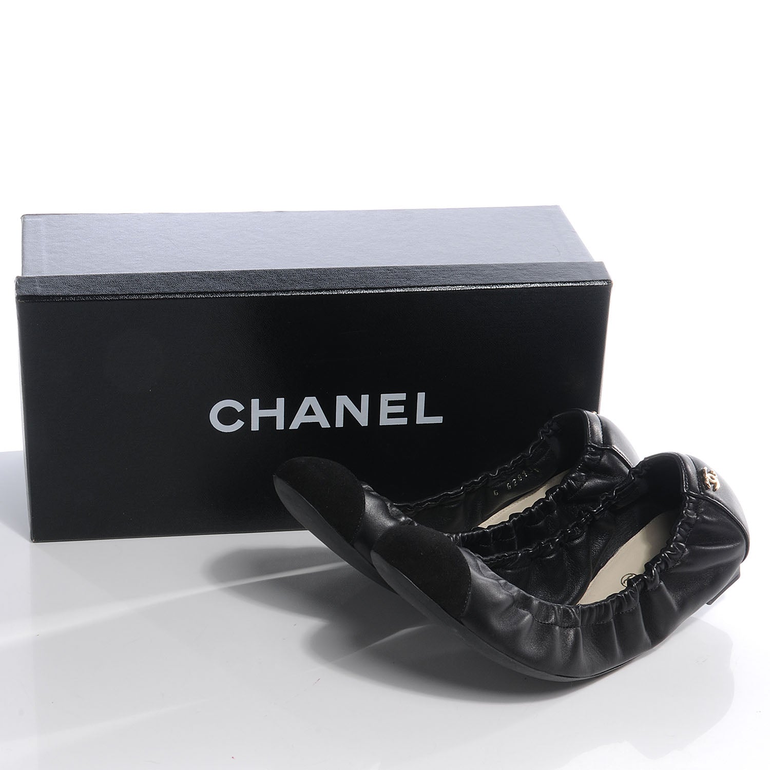 Chanel Suede Classic CC Cap Toe Ballet Flats 38 Black 7 of 7