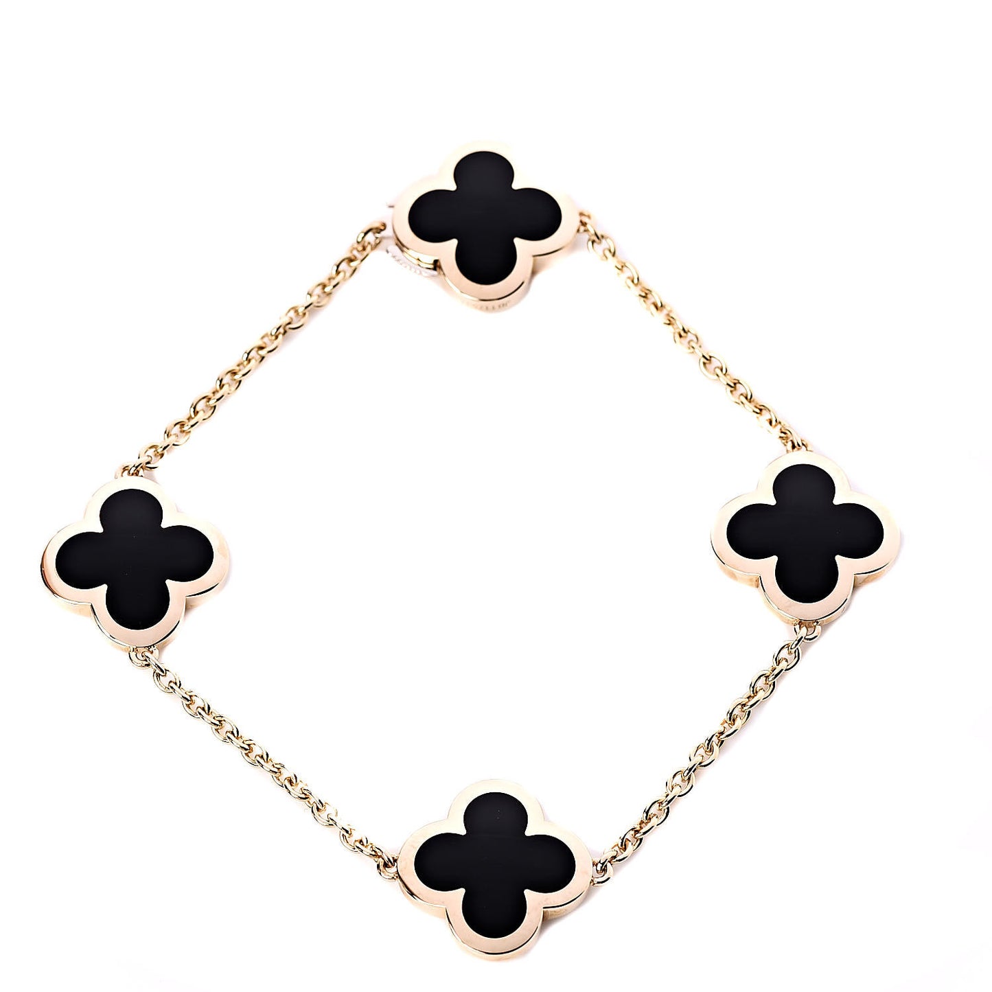 18K Yellow Gold Black Onyx 4 Motifs Pure Alhambra Bracelet