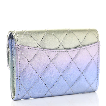 Chanel Gradient Metallic Calfskin Quilted Flap Card Holder Wallet Silver Blue Yellow Purple 3 of 9