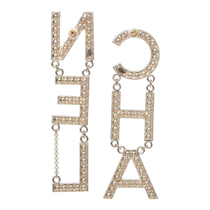 Chanel Crystal Cha-Nel Logo Drop Earrings Gold 5 of 6