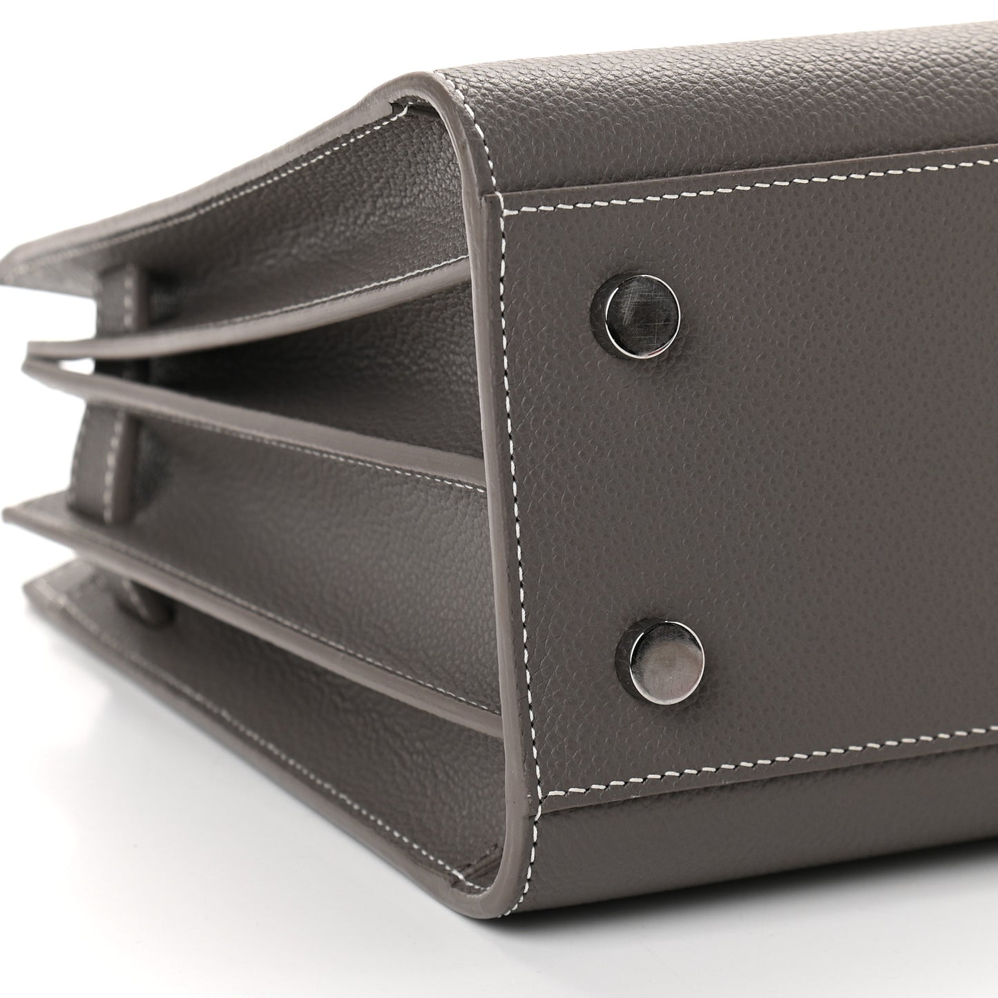 Grained Calfskin Topstich Baby Sac De Jour Grey