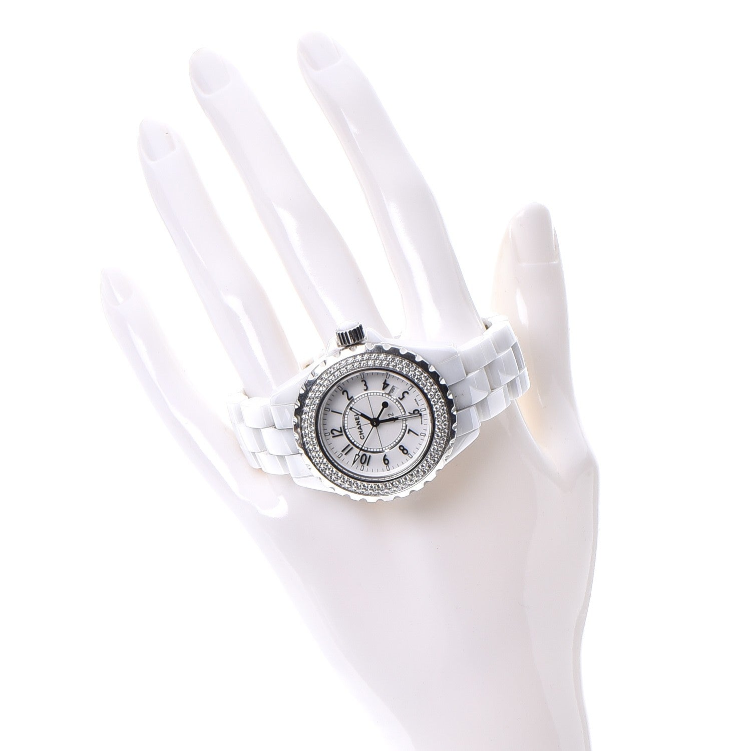 Chanel Stainless Steel Ceramic Diamond Pave Bezel 33mm J12 Quartz Watch White 2 of 2