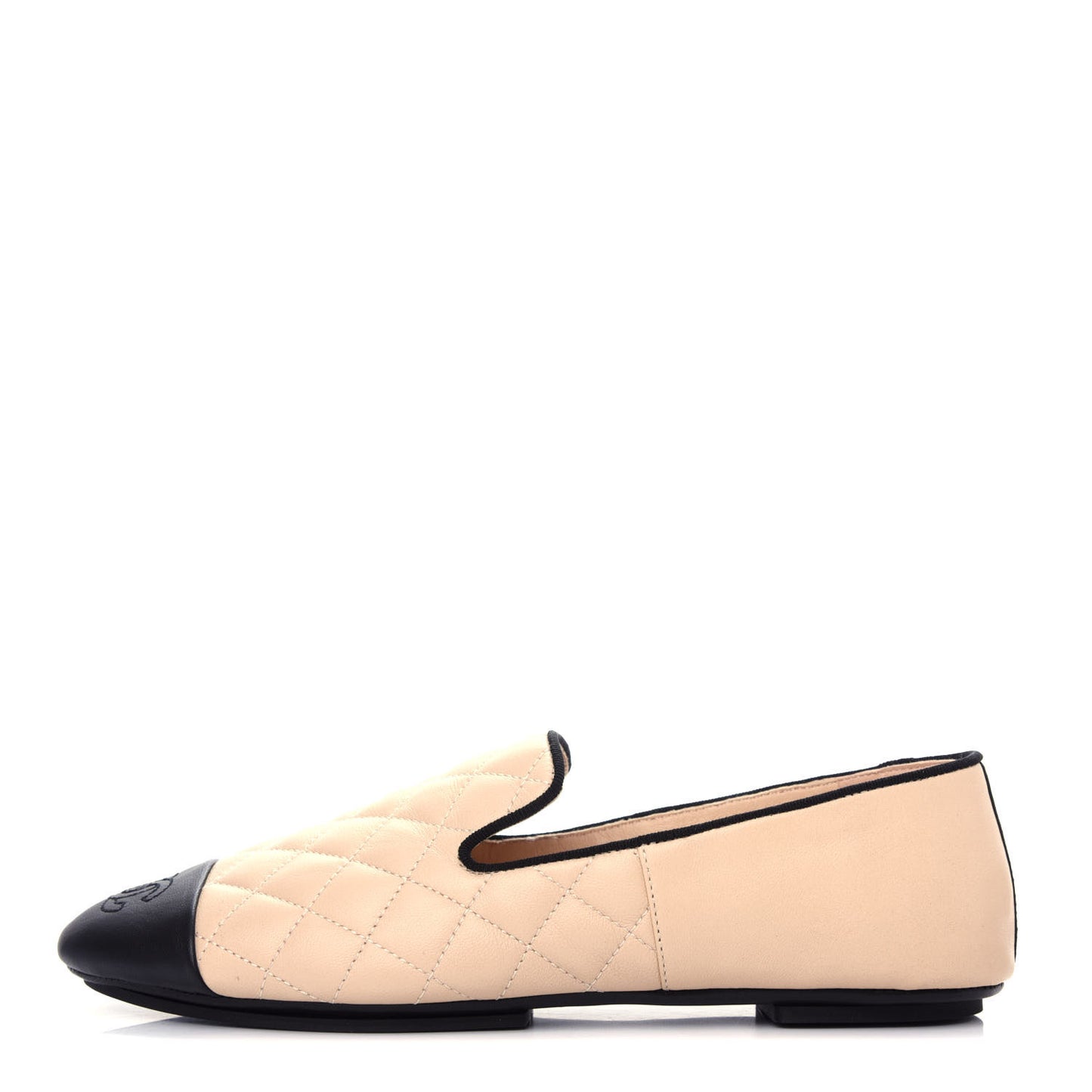 Lambskin Quilted Cap Toe Slipper With Pouch 37 Beige Black