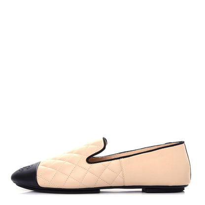 Chanel Lambskin Quilted Cap Toe Slipper With Pouch 37 Beige Black 1 of 12