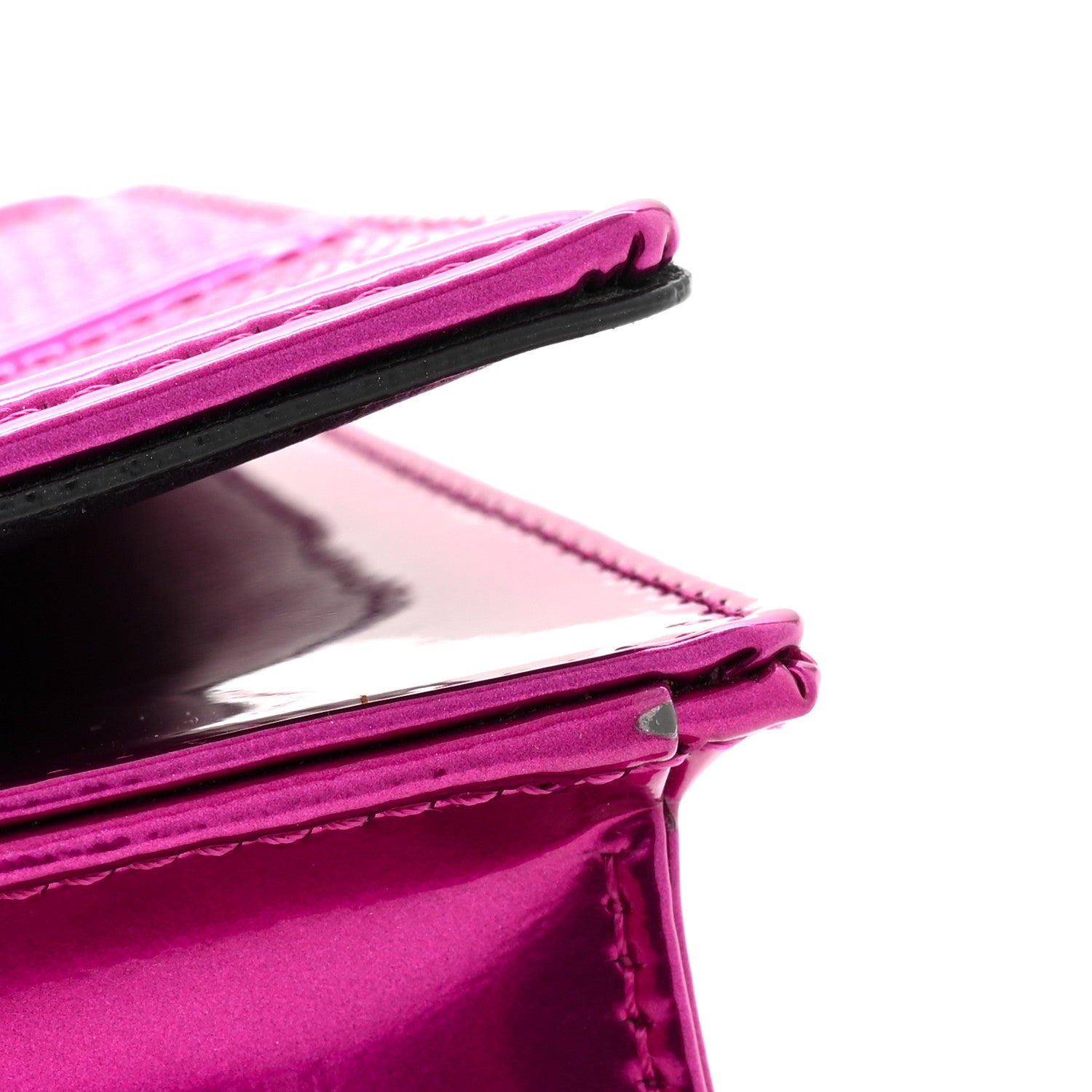 Christian Dior Metallic Patent Micro-Cannage Diorama Wallet on Chain Pouch Pink 11 of 12