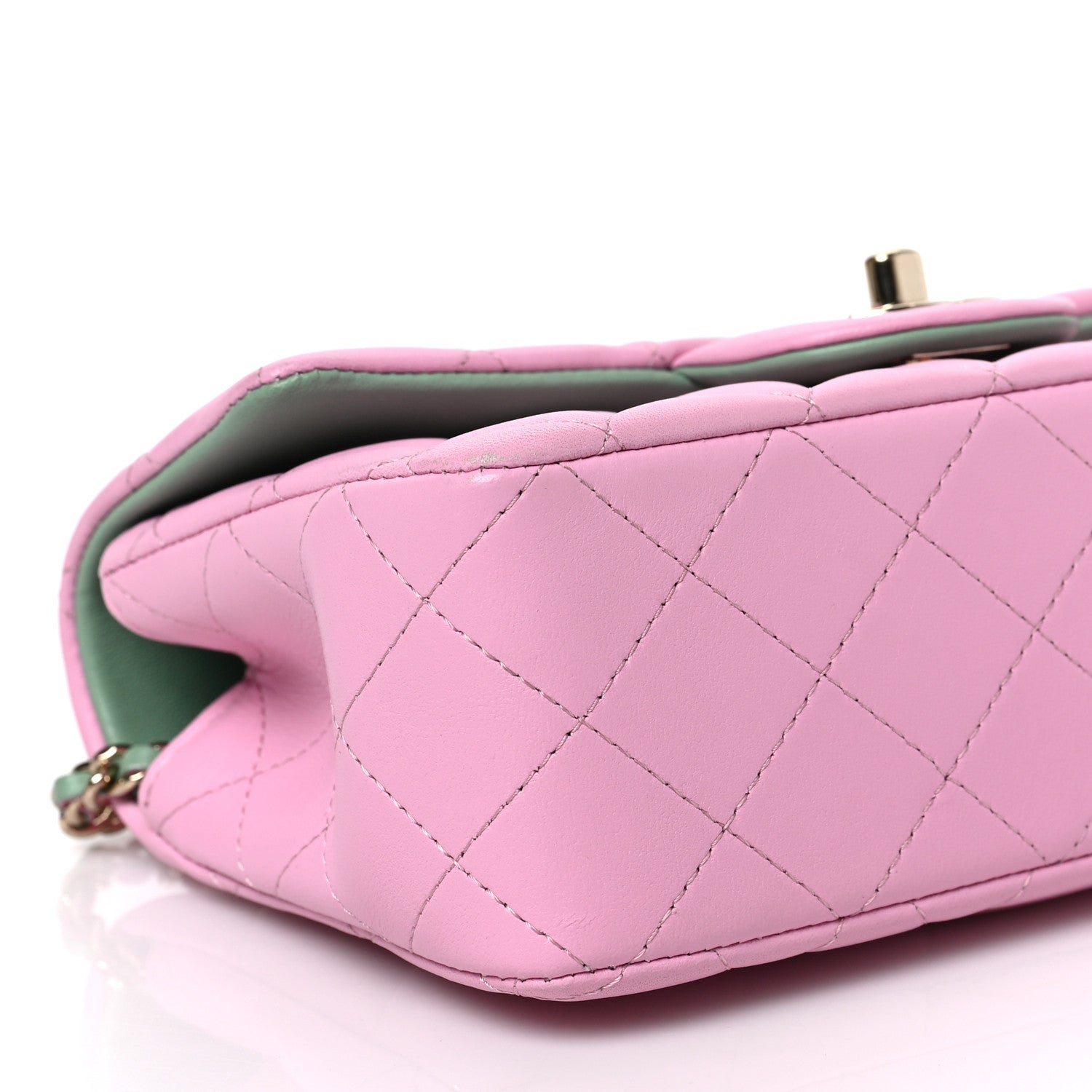 Chanel Lambskin Quilted Bi-Color Mini Top Handle Rectangular Flap Light Lilac Light Green 8 of 9