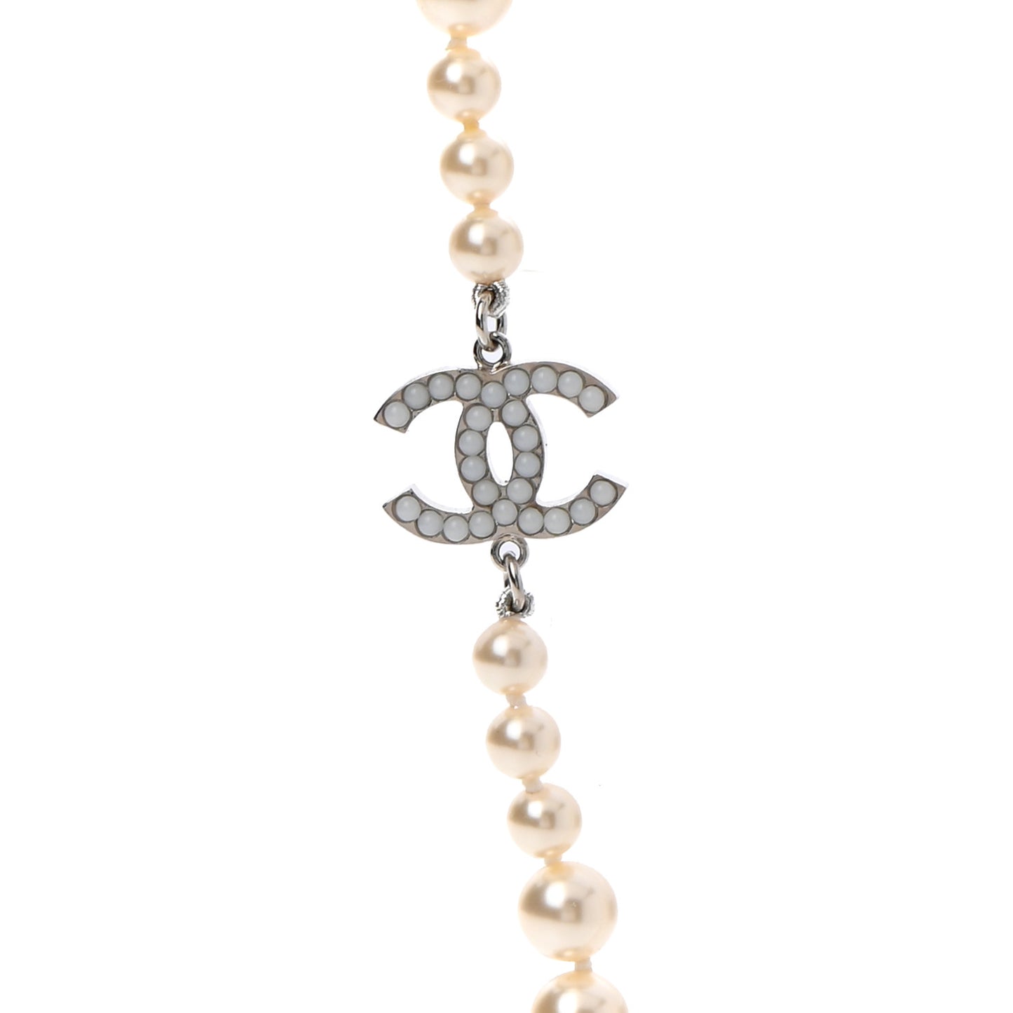 Pearl Multistrand CC Long Necklace Pearly White