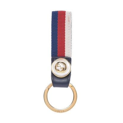 Gucci Web Nylon Pearl Key Ring Navy 1 of 4