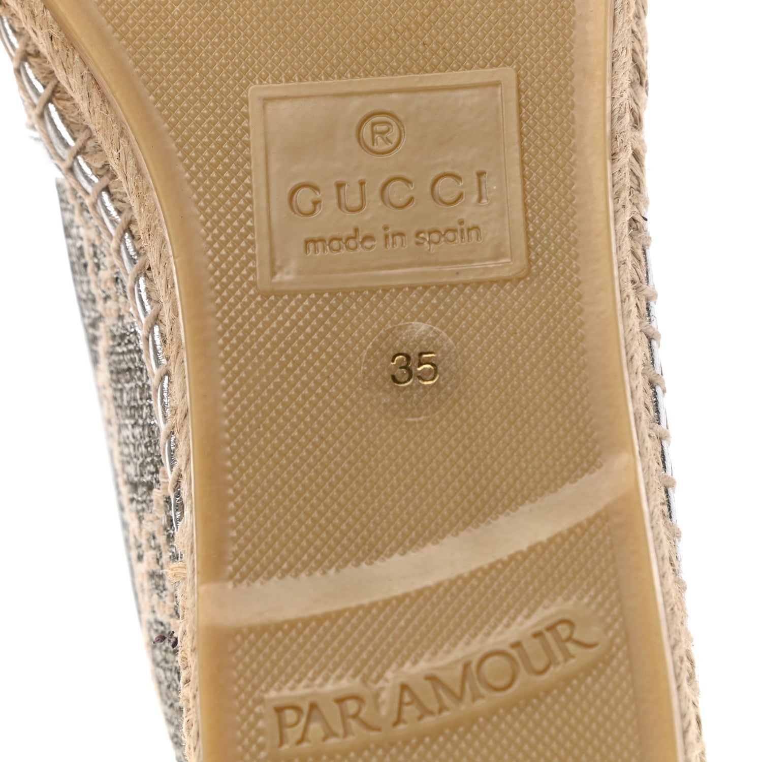 Gucci Lame Nappa GG Monogram Espadrilles 35 Silver Beige 6 of 9