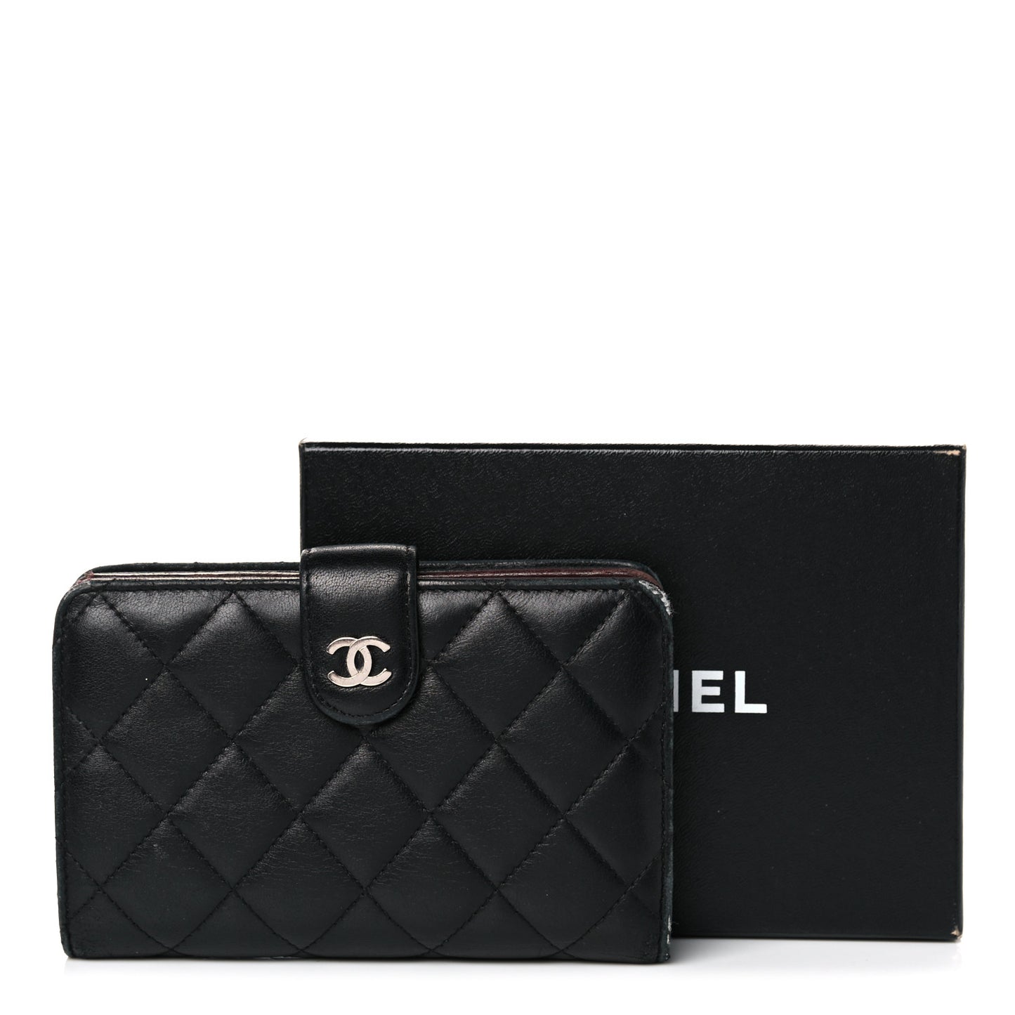 Lambskin Quilted Zipped Pocket Wallet Black