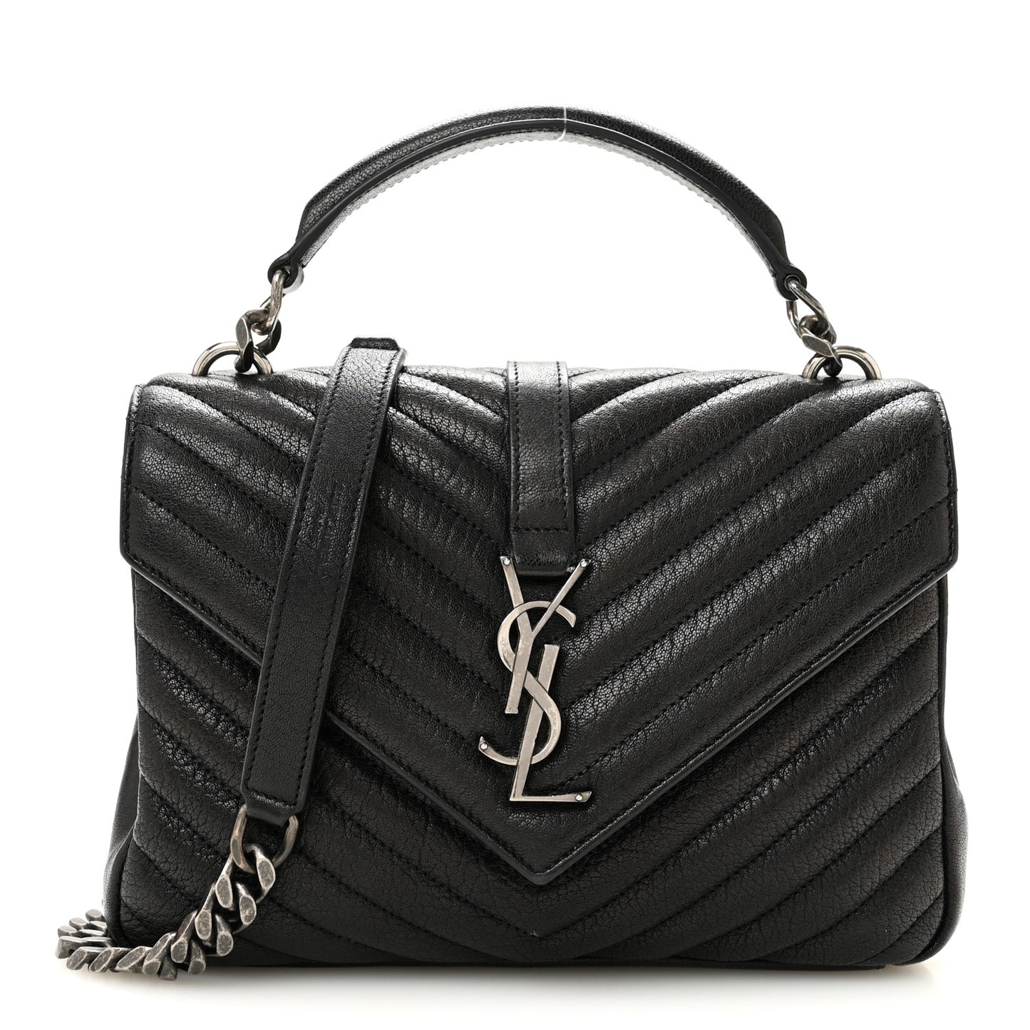 Sheepskin Matelasse Chevron Monogram Medium College Bag Black