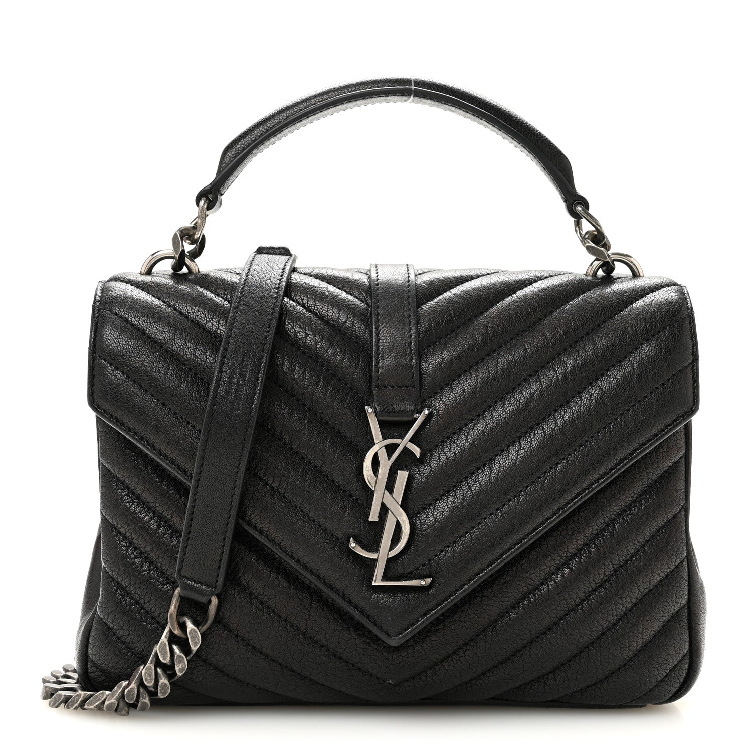 Saint Laurent Sheepskin Matelasse Chevron Monogram Medium College Bag Black 1 of 13