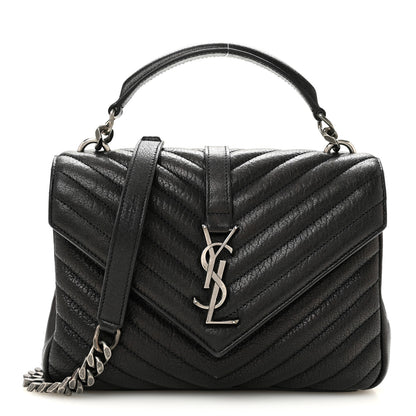Saint Laurent Sheepskin Matelasse Chevron Monogram Medium College Bag Black 1 of 13