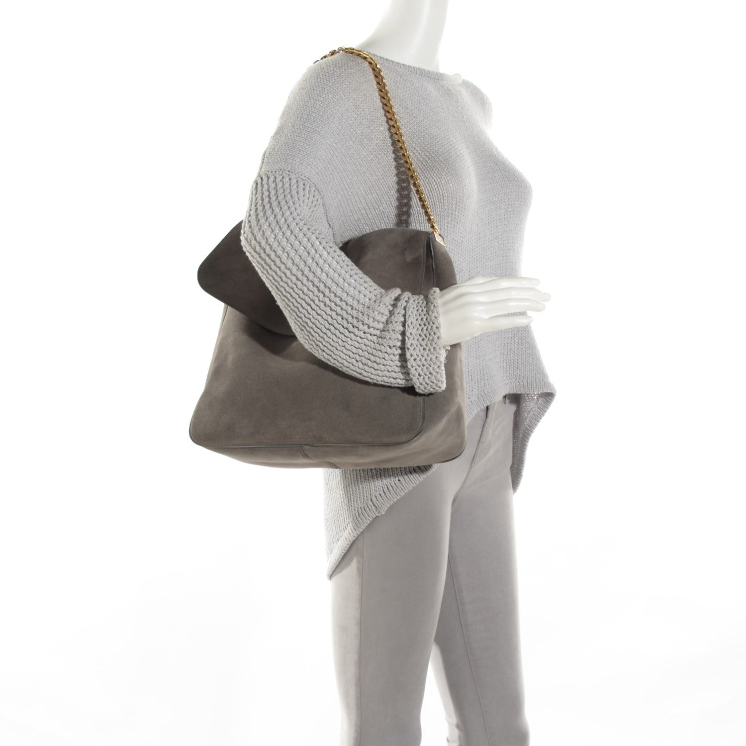 Celine Suede Gourmette Shoulder Bag Grey 2 of 7