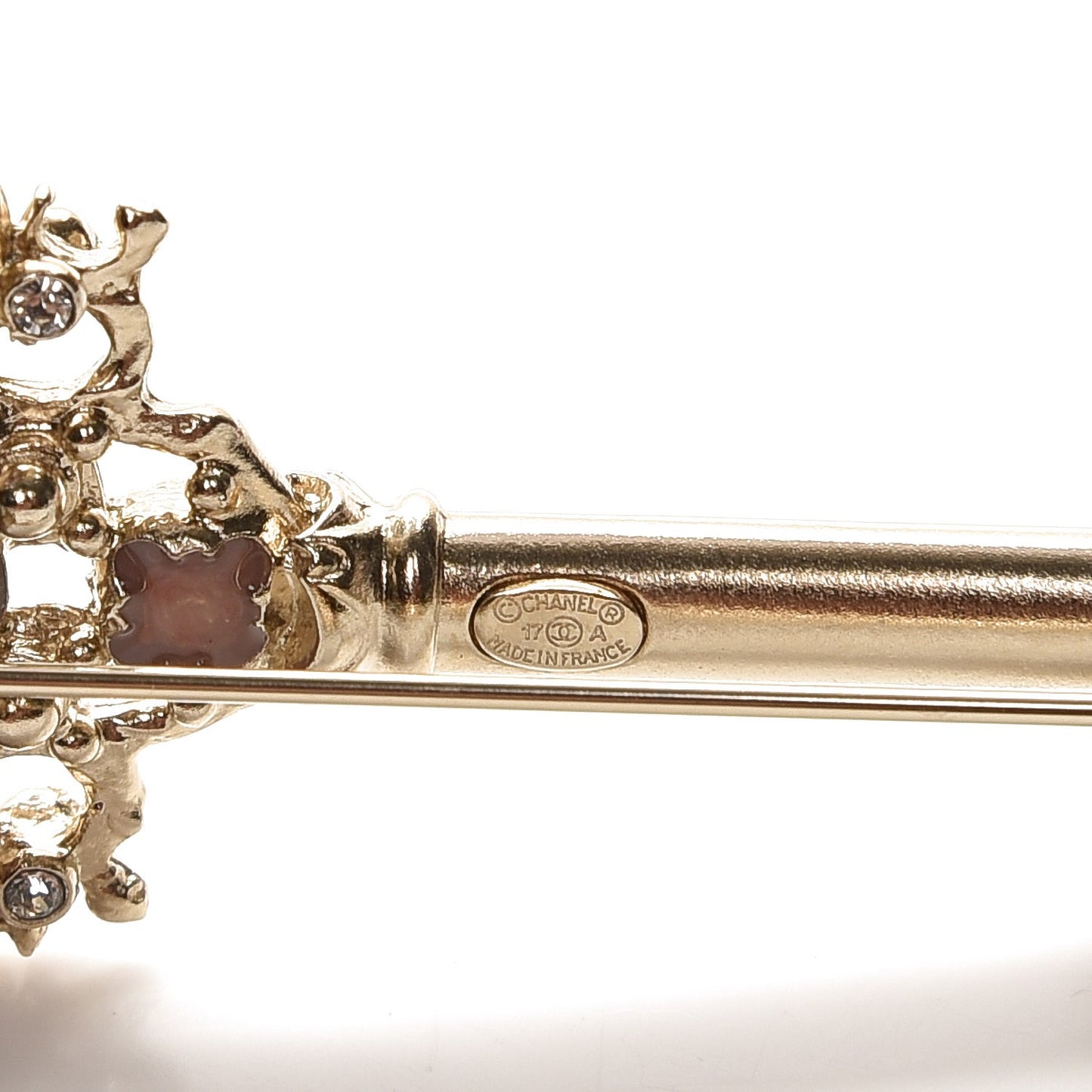 Gripoix Poured Glass Pearl Key Brooch Gold Pink