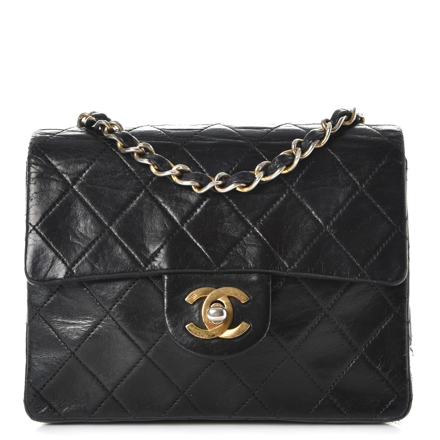Lambskin Quilted Mini Square Flap Black