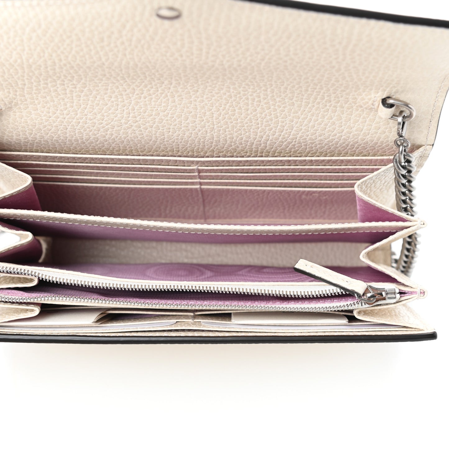 Dollar Calfskin Mini Dionysus Chain Wallet Mystic White