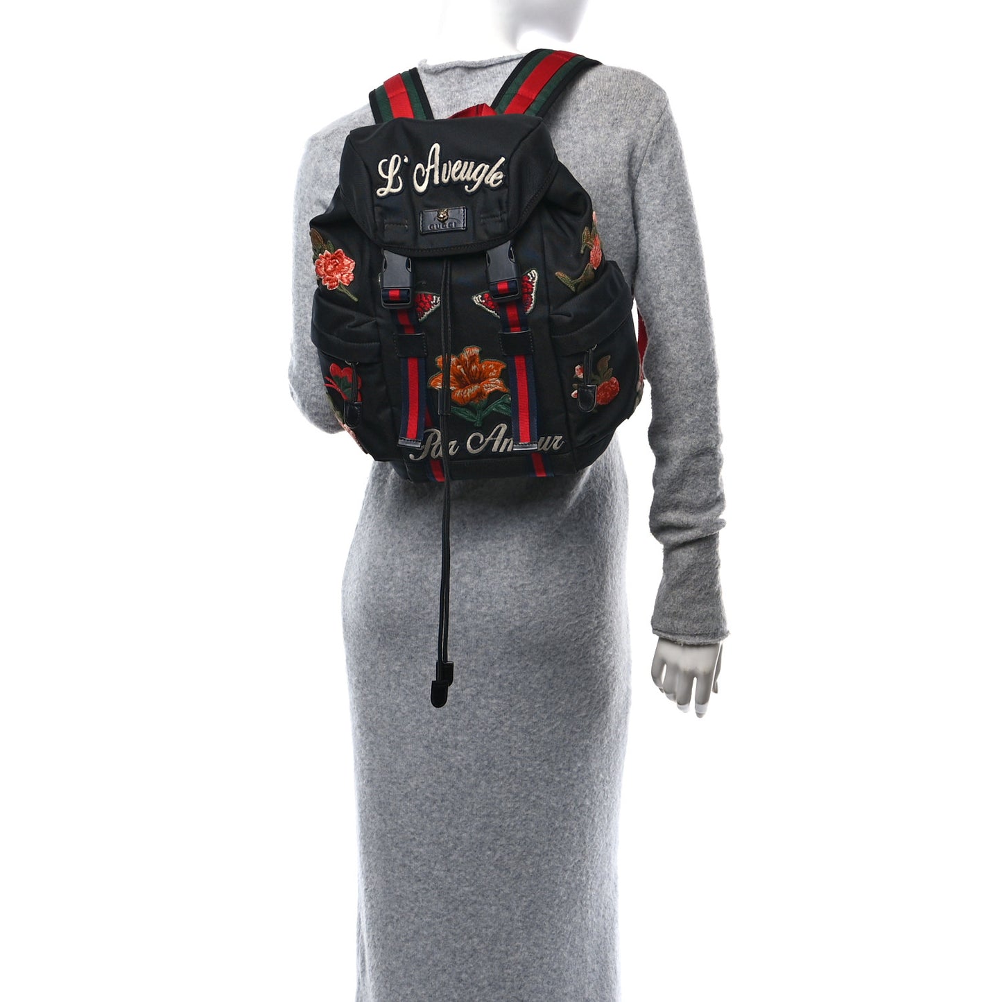 Techno Canvas Web L'Aveugle Par Amour Embroidered Double Buckle Backpack Black