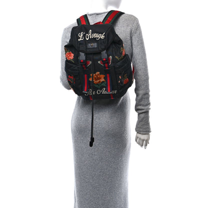 Gucci Techno Canvas Web L'Aveugle Par Amour Embroidered Double Buckle Backpack Black 2 of 10