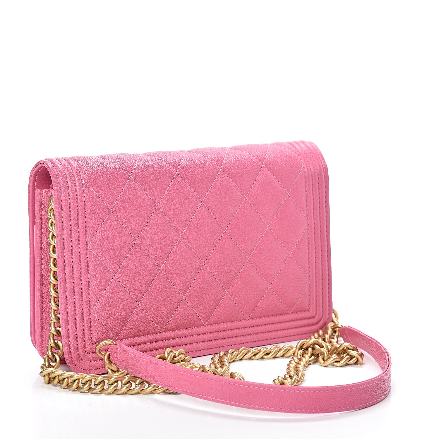 Chanel Caviar Quilted Boy Wallet On Chain WOC Pink 2 of 11