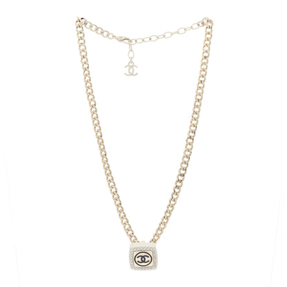 Chanel CC Crystal Resin Square Pendant Necklace Gold 2 of 3