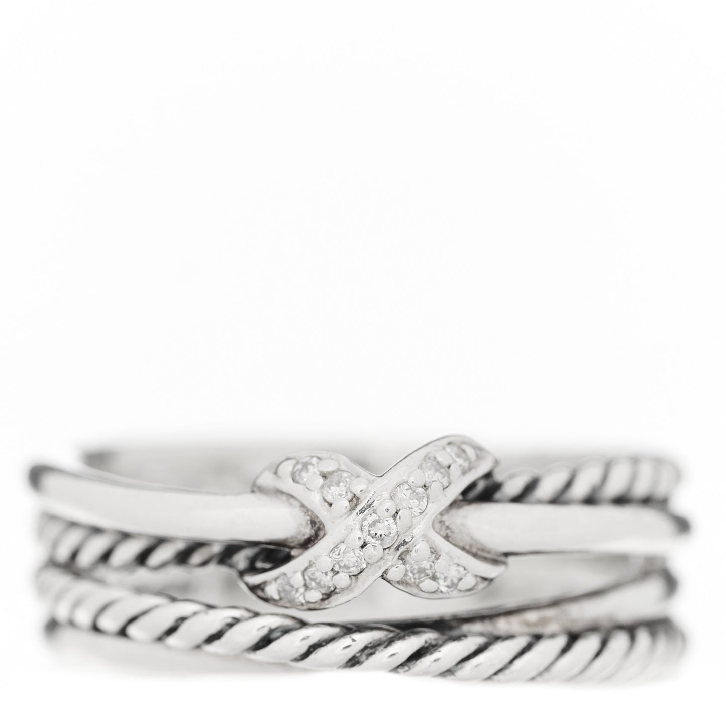 Sterling Silver Diamond X Crossover Ring 50 5.25