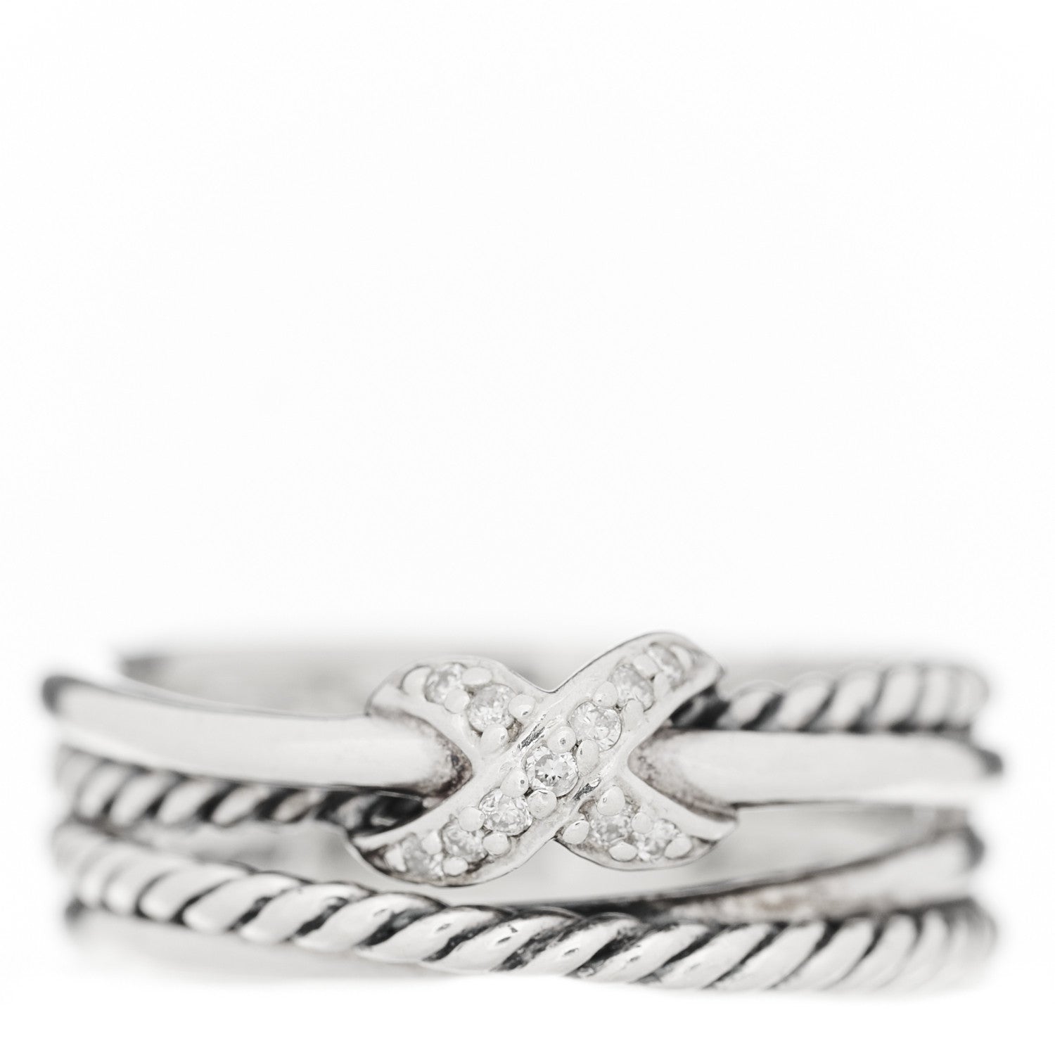 David Yurman Sterling Silver Diamond X Crossover Ring 50 5.25 1 of 8
