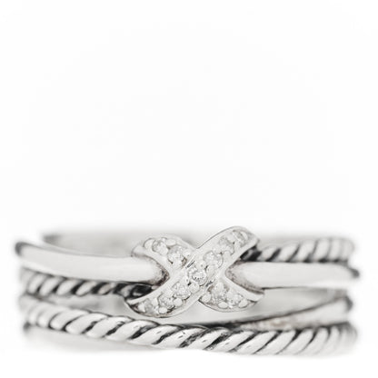 David Yurman Sterling Silver Diamond X Crossover Ring 50 5.25 1 of 8