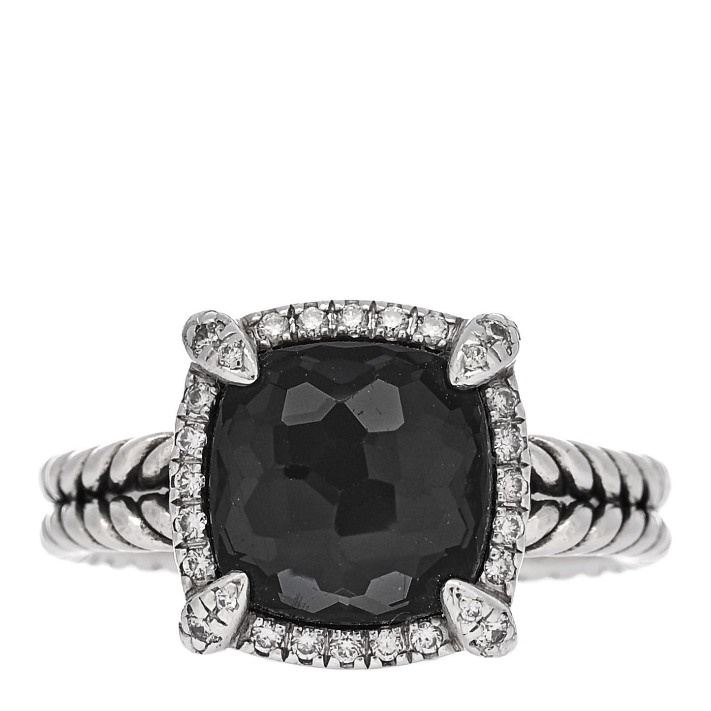 Sterling Silver Diamond Black Orchid 9mm Chatelaine Pave Bezel Ring 53 6.5