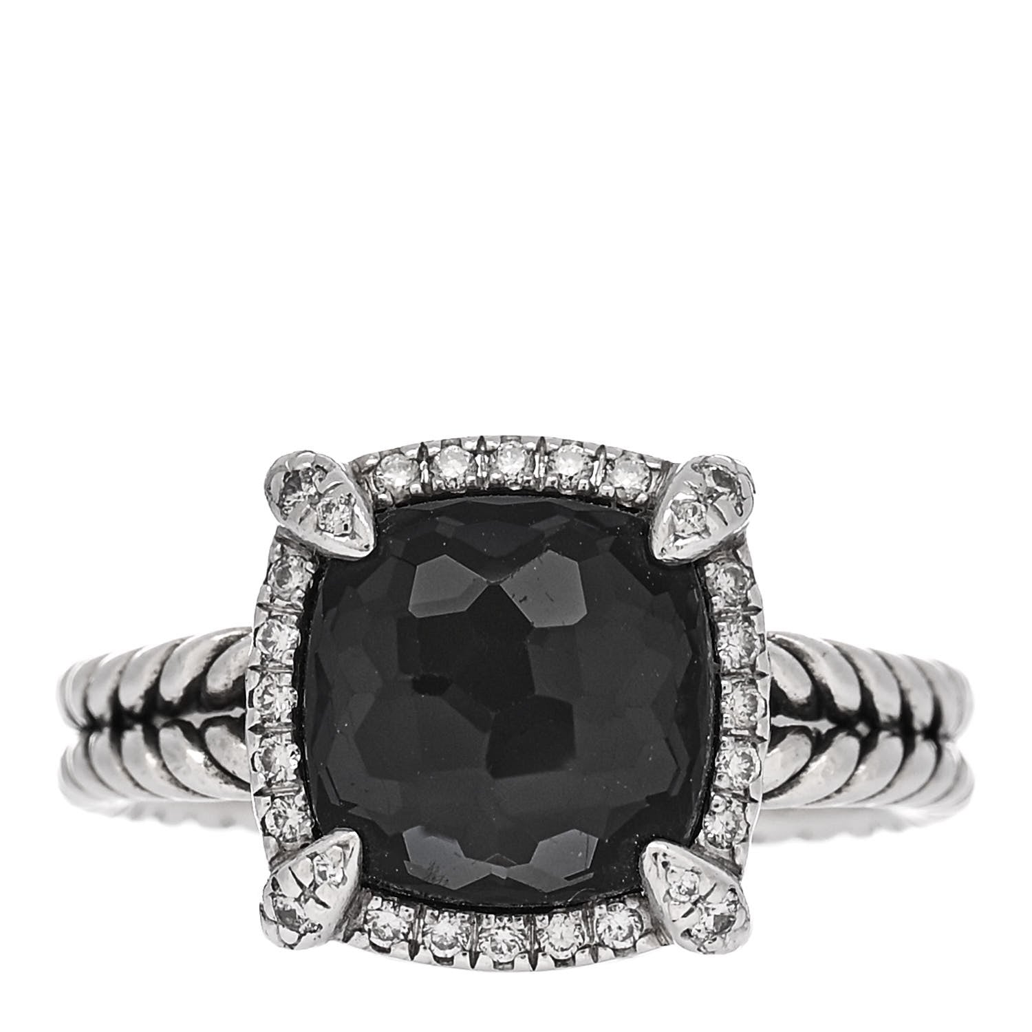 David Yurman Sterling Silver Diamond Black Orchid 9mm Chatelaine Pave Bezel Ring 53 6.5 1 of 5